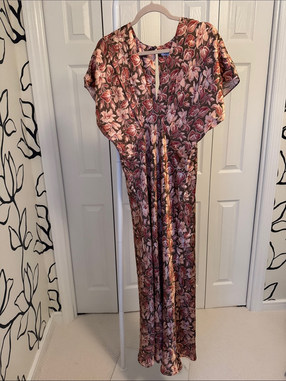 Veronica beard Floral V-Neck Maxi Dress in Mauve Pink new w tags